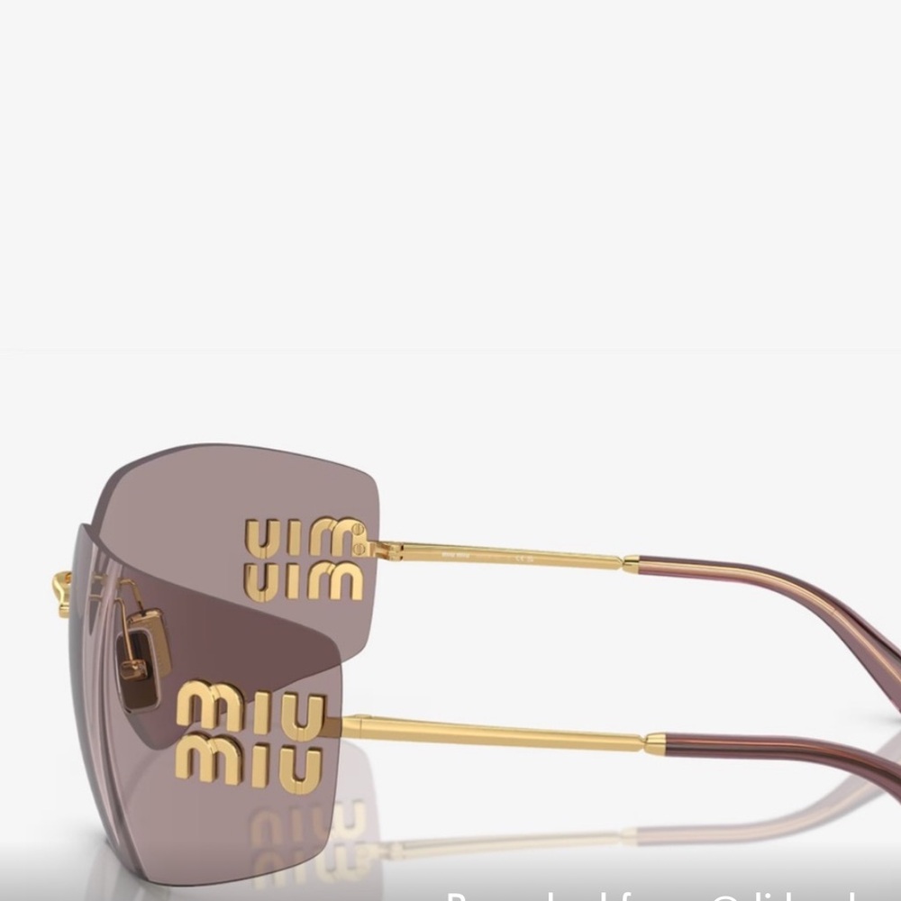 Miu Miu Rimless Square Sunglasses in Mauve with Gold Accents - Picture 4 of 8